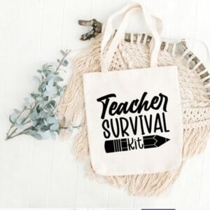 Custom Natural Canvas Teacher Tote Teacher Survival Kit